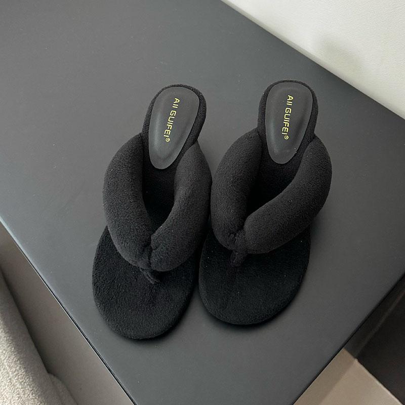 Fashion New Footwear Flock Women Wedges Slippers Flip Flops Shoes Fashion Round Toe Ladies Wedges Slippers Shoes Female Sandals Slides