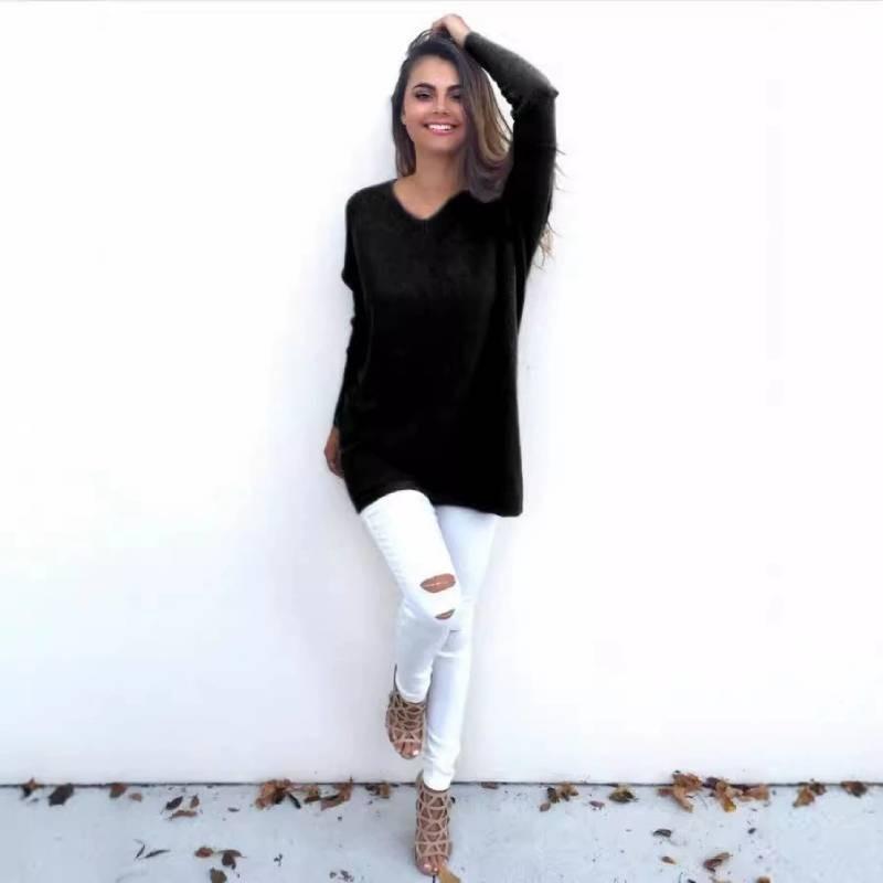 Sweet Girly Vneck Pullover Long Sleeve Top Womens Slim Fit Polyester Autumn Casual