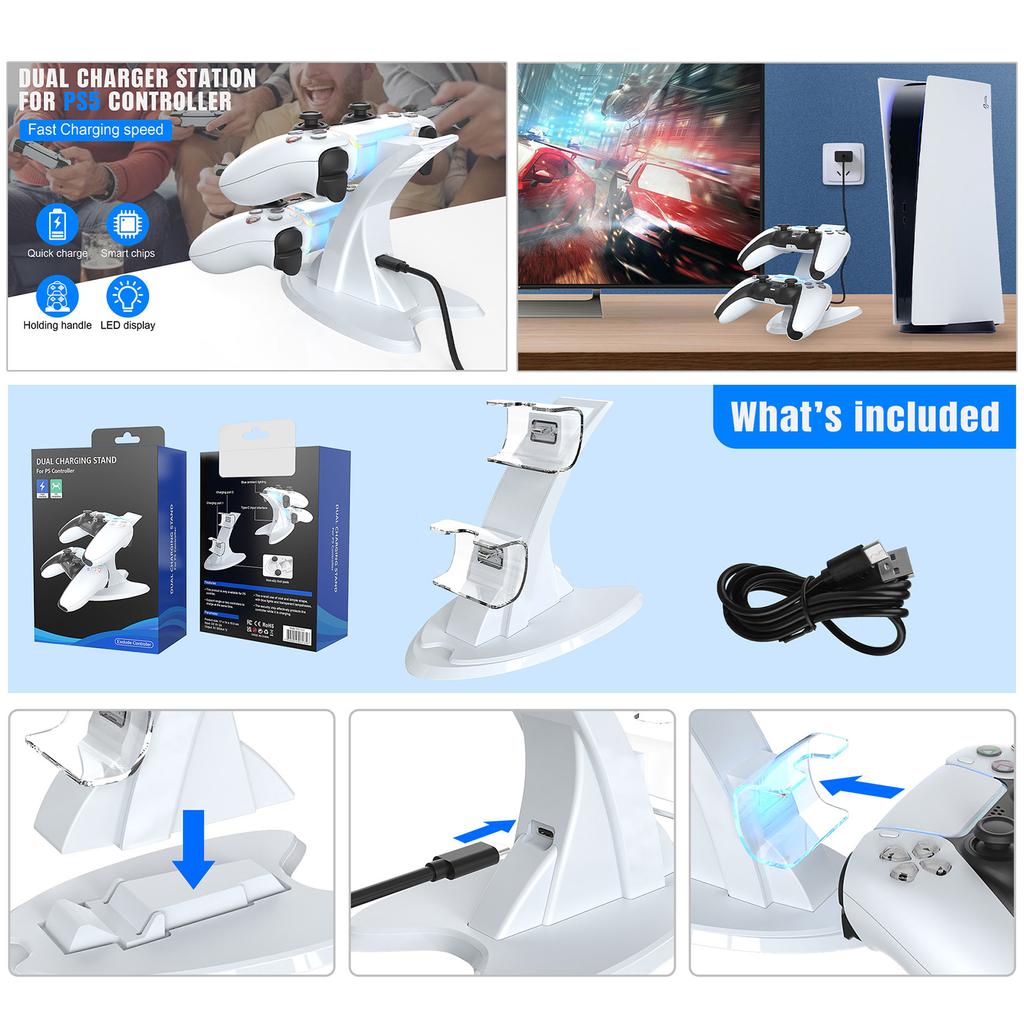 For PS5 Controller Dock Charger Dual Controller Charger Stand Base Wireless Joy-stick Charging Dock Holder For PS5 Accessories