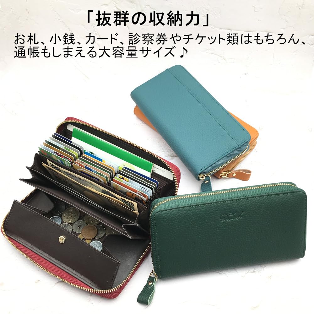 Doodeka Genuine Leather Garcon Long Wallet with Skimming Large Cowhide Leather Women's Prevention, Capacity, (Orange)