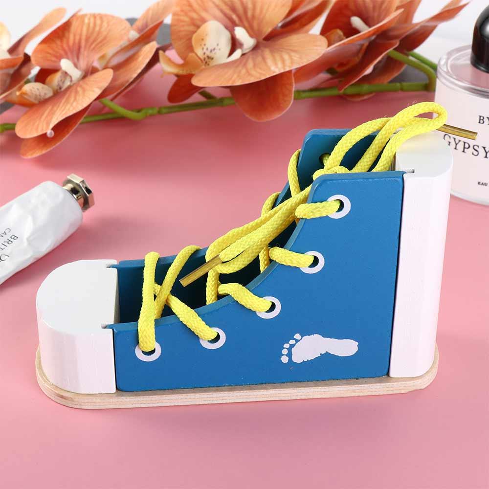 Lacing Sneaker Wooden Shoelace Toys Tie Shoes Wearing Shoes with Shoelaces Toy Educational Toys