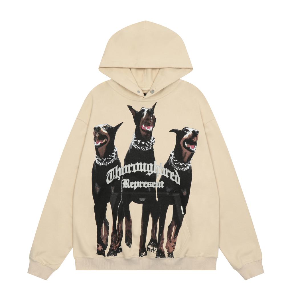 Cross-border Trendy Brand REPRESENT Doberman Hound Washing Water Old High Street Retro Hooded Sweater Men's and Women's Hoodie Jacket
