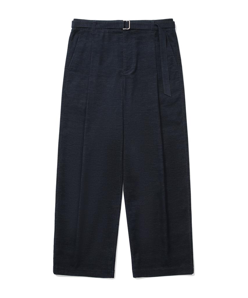 COVERNAT Moleskine One-Pleat Wide-Fit Belted Pants Indigo