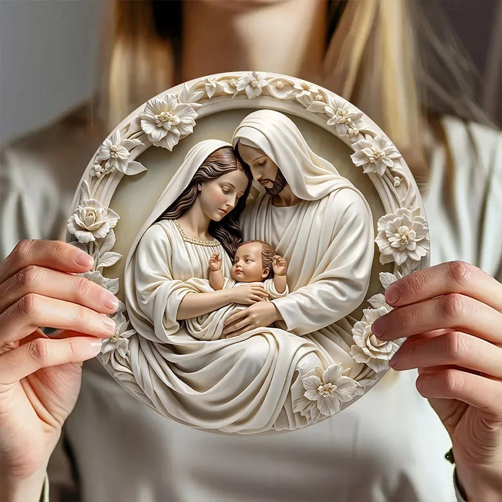 1 st Klassisk Trä Julkrubba Prydnad: Den heliga familjen med Maria, Jesus och Josef - 7,87 tum/20 cm, Väggbonad,