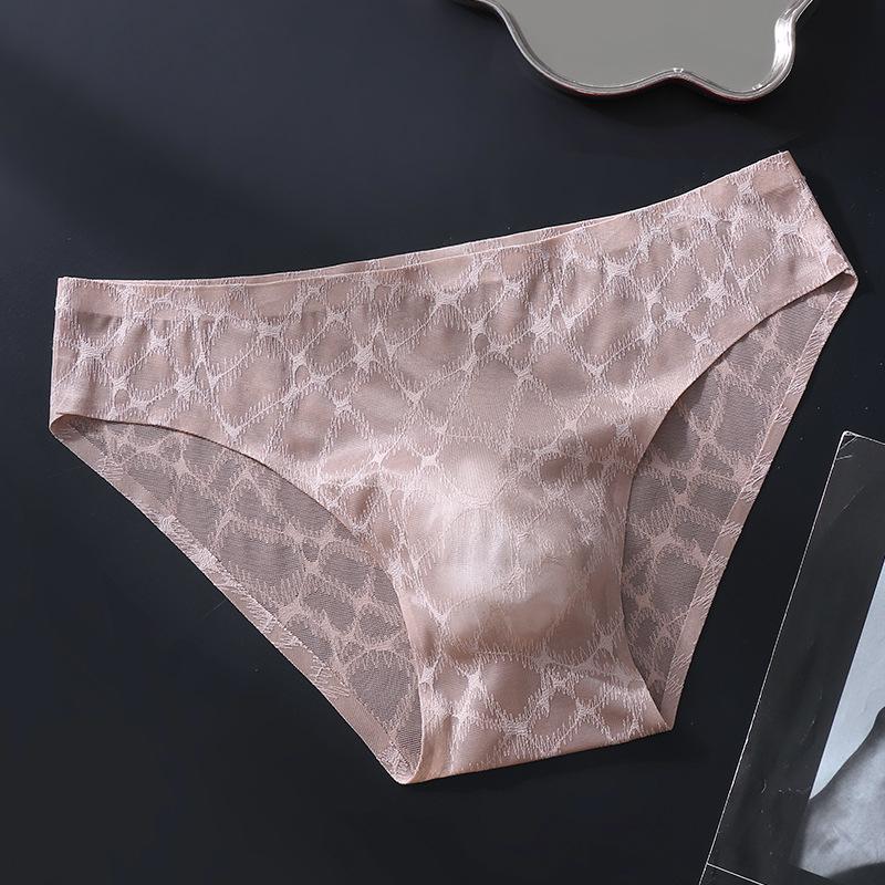 Men Sexy Underwear Lace Thin Ice Silk Briefs Bulge Pouch Underpant Low Waist Solid Bikini Bottom Translucent Penis Pouch Panties