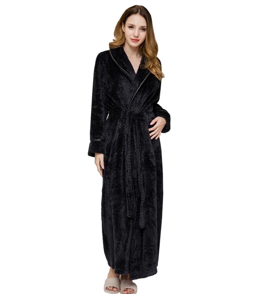 Unisex Thickened Flannel Bathrobe – Autumn/Winter Coral Fleece Pajamas, Plus Size