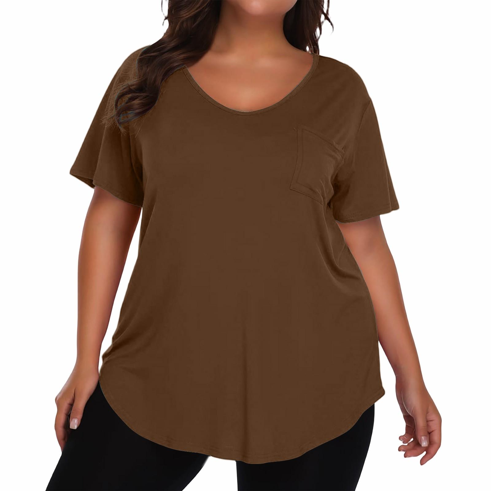 

Женская футболка большого размера, повседневный однотонный топ с V-образным вырезом и коротким рукавом XXXL коричневый