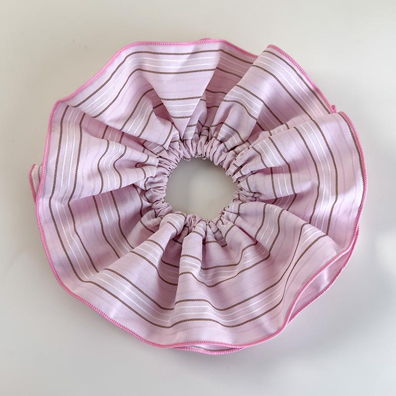 Pink Stripes Ruffles Hair Scrunchies Headbands for Women Girls Sweet Romance Hair Rope Tie Horsetail Rubber Band Headdress
