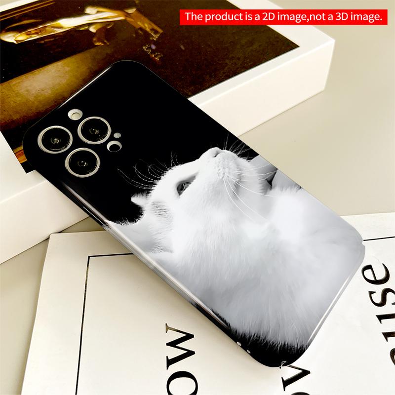 2DFlat White Cat Portrait On Black Background All Inclusive Film Hard iPhone Case, Compatible with iPhone 18 Pro Max 17 16 15 14 13 12 11