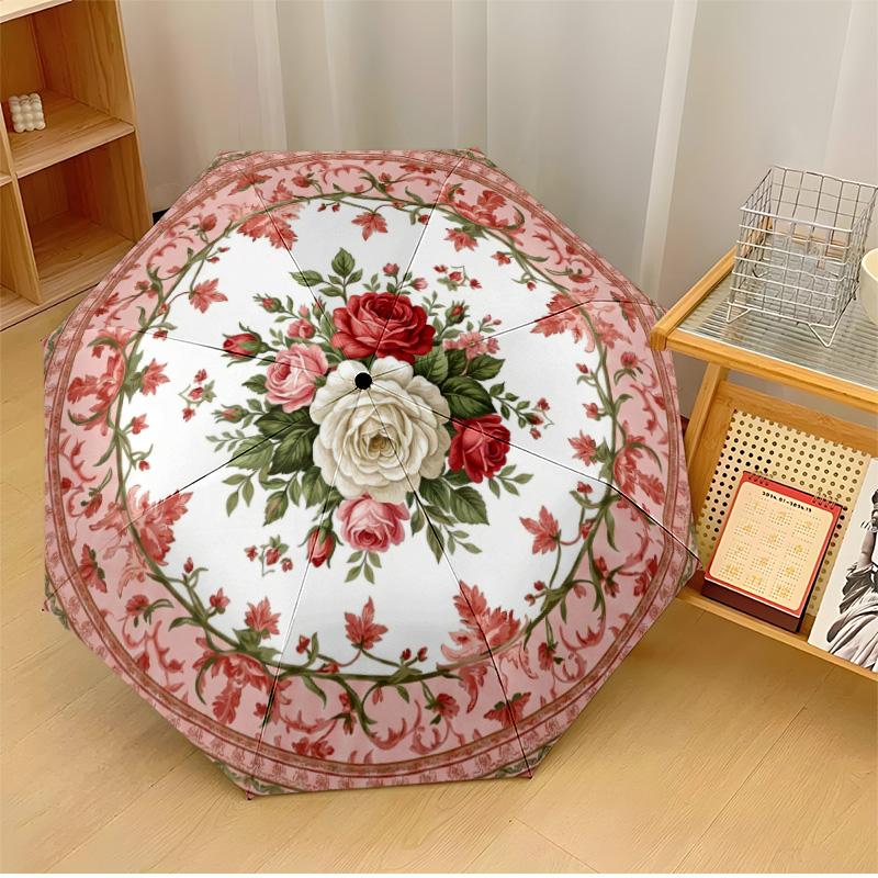 

Rose Floral Circle (2) Theme Automatic Umbrella Compact 8-Rib Design Sturdy Construction Durable Umbrella Stylish Accessory