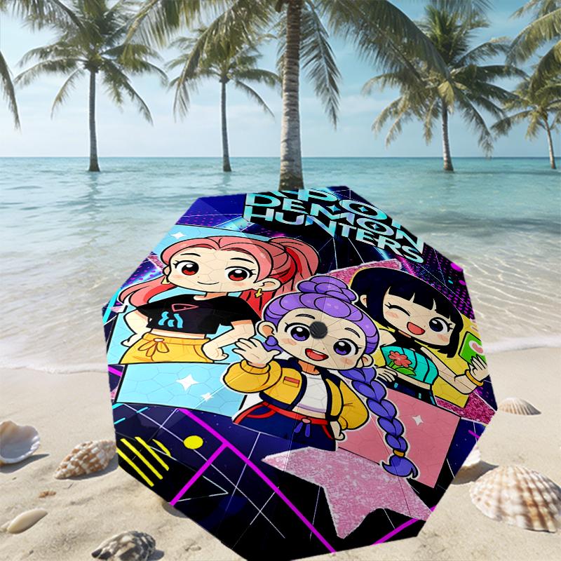 Ombrello KPop Demon Hunters con Stampa Apertura/Chiusura Automatica - Design Pieghevole Portatile - Uso Quotidiano per Viaggi/Outdoor - Regalo per Compleanno