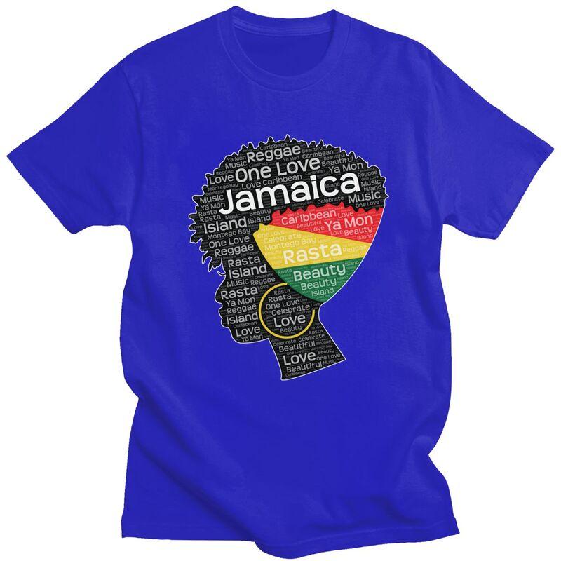 Individuelle Jamaika Jamaikanerin Afro-Puff T-Shirts für Herren Kurzarm Freizeit T-Shirt Afro Wortkunst T-Shirts Reine Baumwolle T-Shirts