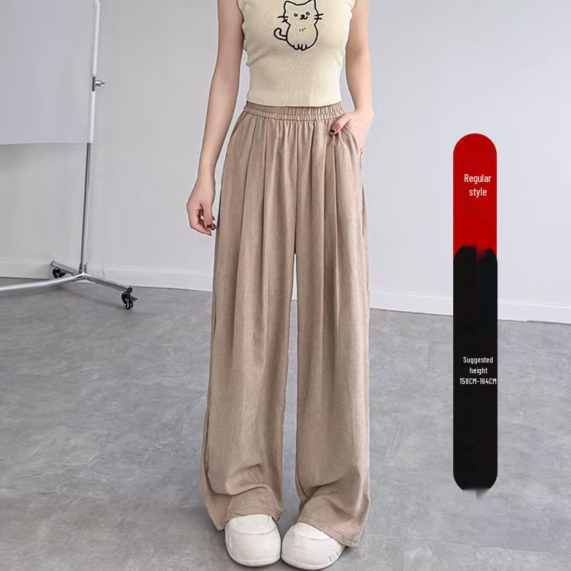 Luan Su Women's High Waist Loose Acetate Pants - Spring/Summer Wide Leg Ice Silk Trousers