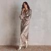 Elegant Women's Evening Dress Solid Deep V Neck Sequined Sleeves Long Gown Autumn Winter Sexy Dinner Party Dresses