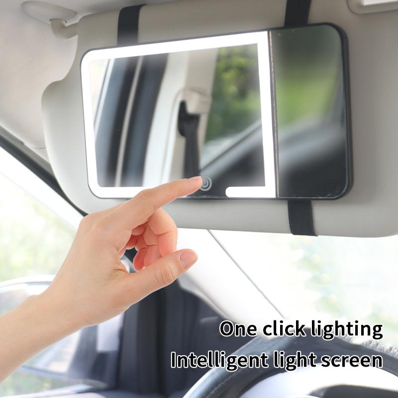 Car Sun Visor Makeup Mirror Led Touch Screen Adjustable Brightness Auto Interior Makeup Hd Mirror With Magnifying Glass