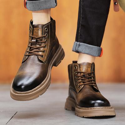 Męskie Buty Moda Męskie Buty Wysokie Skórzane Buty Biznesowe Męskie Wygodne Botki Wysokiej Jakości Buty Motocrossowe