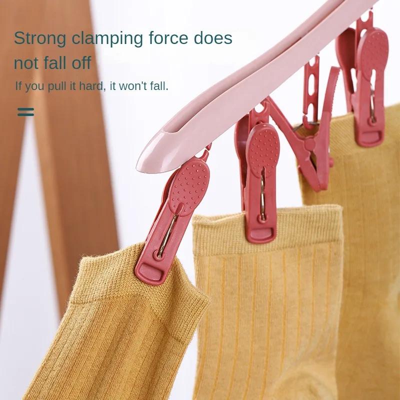 1PC Multifunction Windproof Drying Rack with 8 Clips Ideal for Clothes Underwear Socks Vibrant Candy-Colored Plastic Hanger