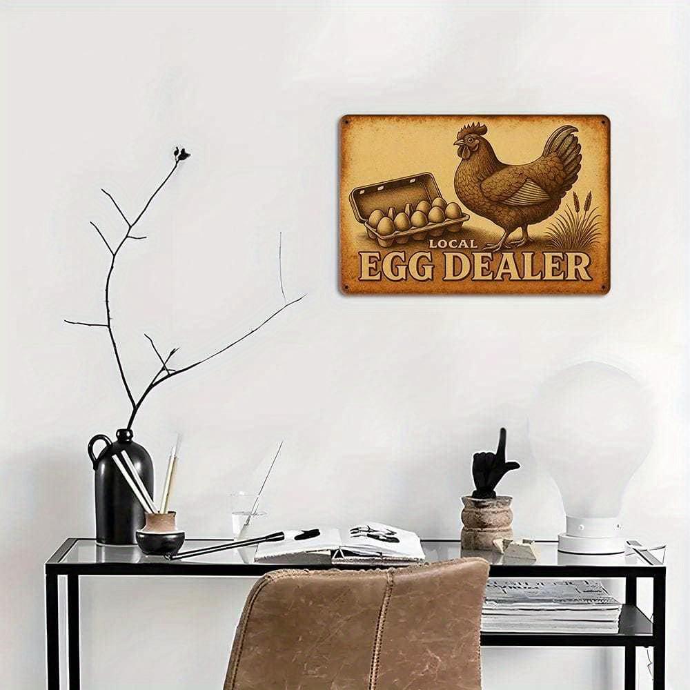 "Local Egg Dealer" rustic rooster metal sign, 8x12 inch.