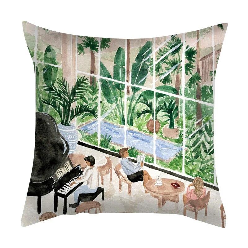 Zuhause Schlafzimmer Wohnzimmer Sofa Auto Stoff Kissenbezug Kissenbezug Grüne Pflanze Meerblick Kissen