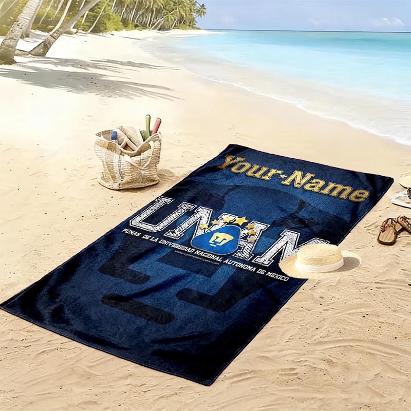 Name Custom UNAM Pumas Print Beach Towel, Large Soft Quick Dry Towel for Beach Camping Swimming
