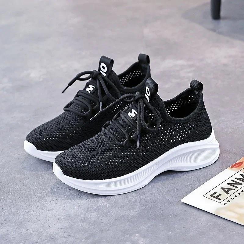 2024 Spring Summer Sneakers Leisure Fashion Running Mesh Breathable Women Soft Sole Zapatillas De Mujer Solid Lace Up Tennis