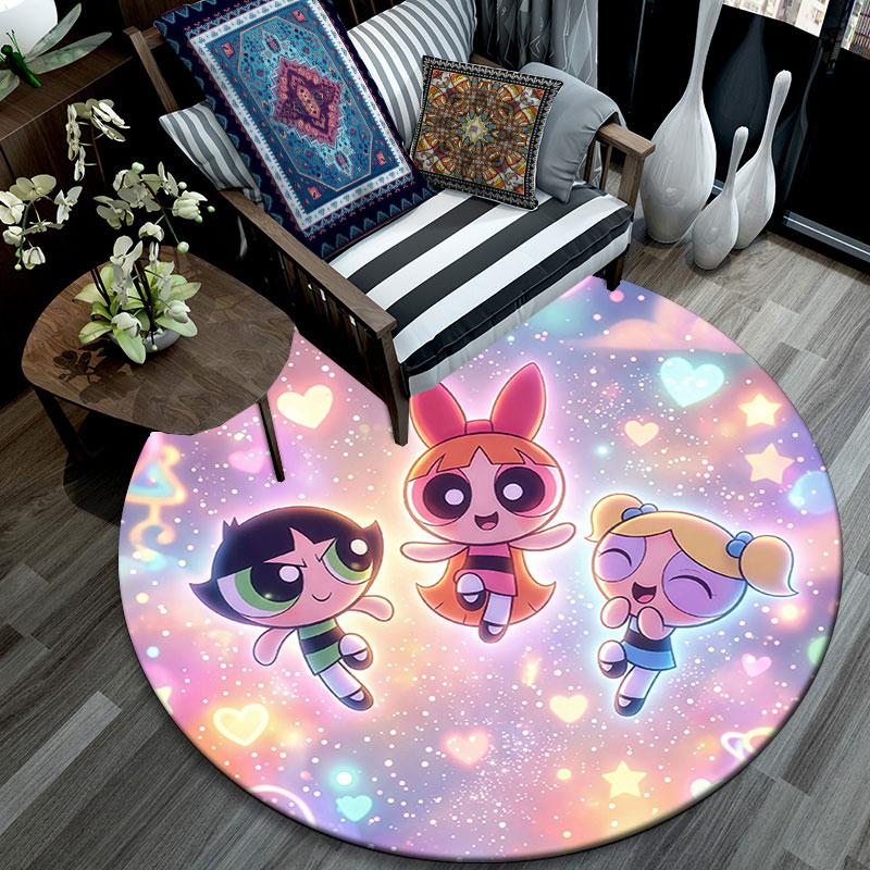 The Powerpuff Girls,Round Area Rug,Carpet Rug for Living Room Bedroom Sofa Playroom Decor,Non-slip Floor Mat