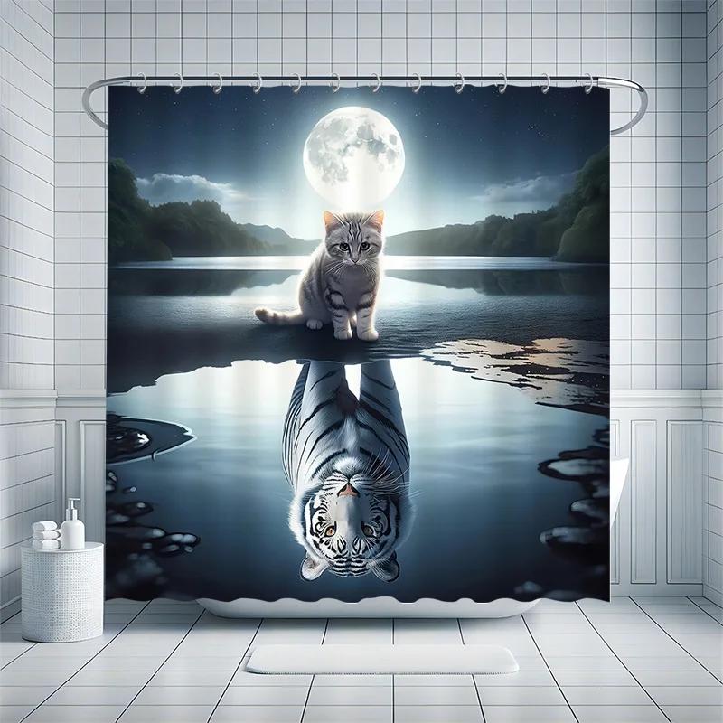 White Tiger Shower Curtain Set - Symbol Of Quiet Strength, Includes 12 Hooks, Waterproof Polyester, Modern Bathroom Decor