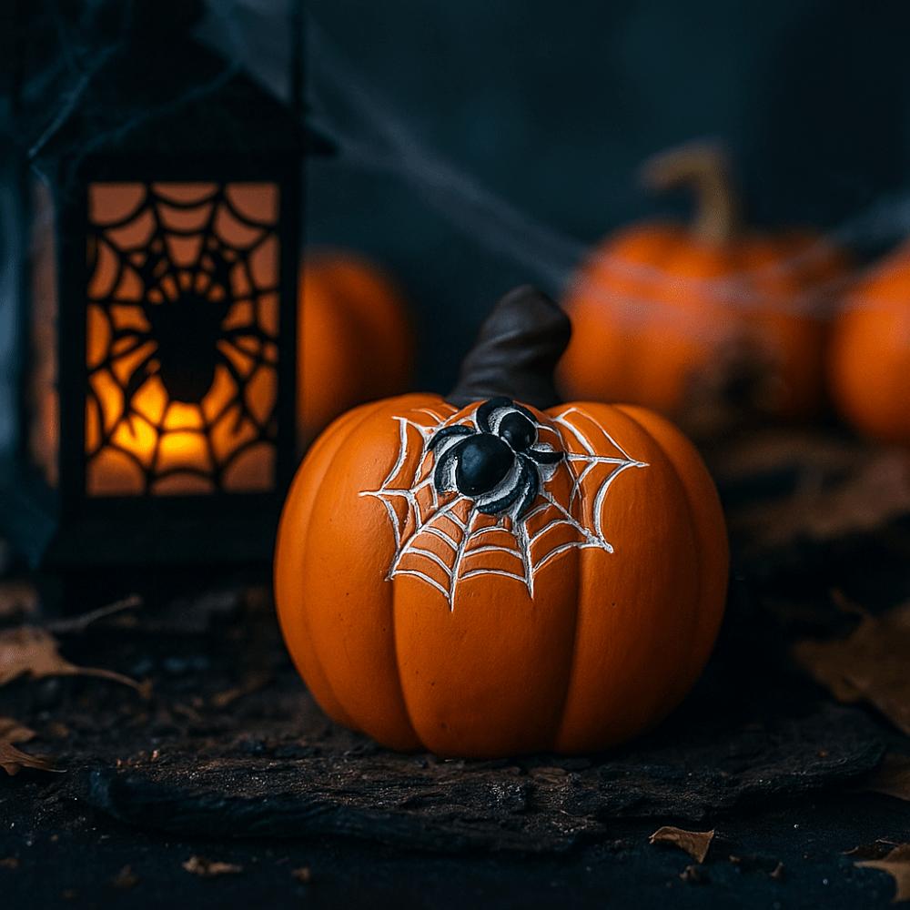 Handicraft Halloween Pumpkin Figurine Model Spider Web Pumpkin Statue  Festival Decor