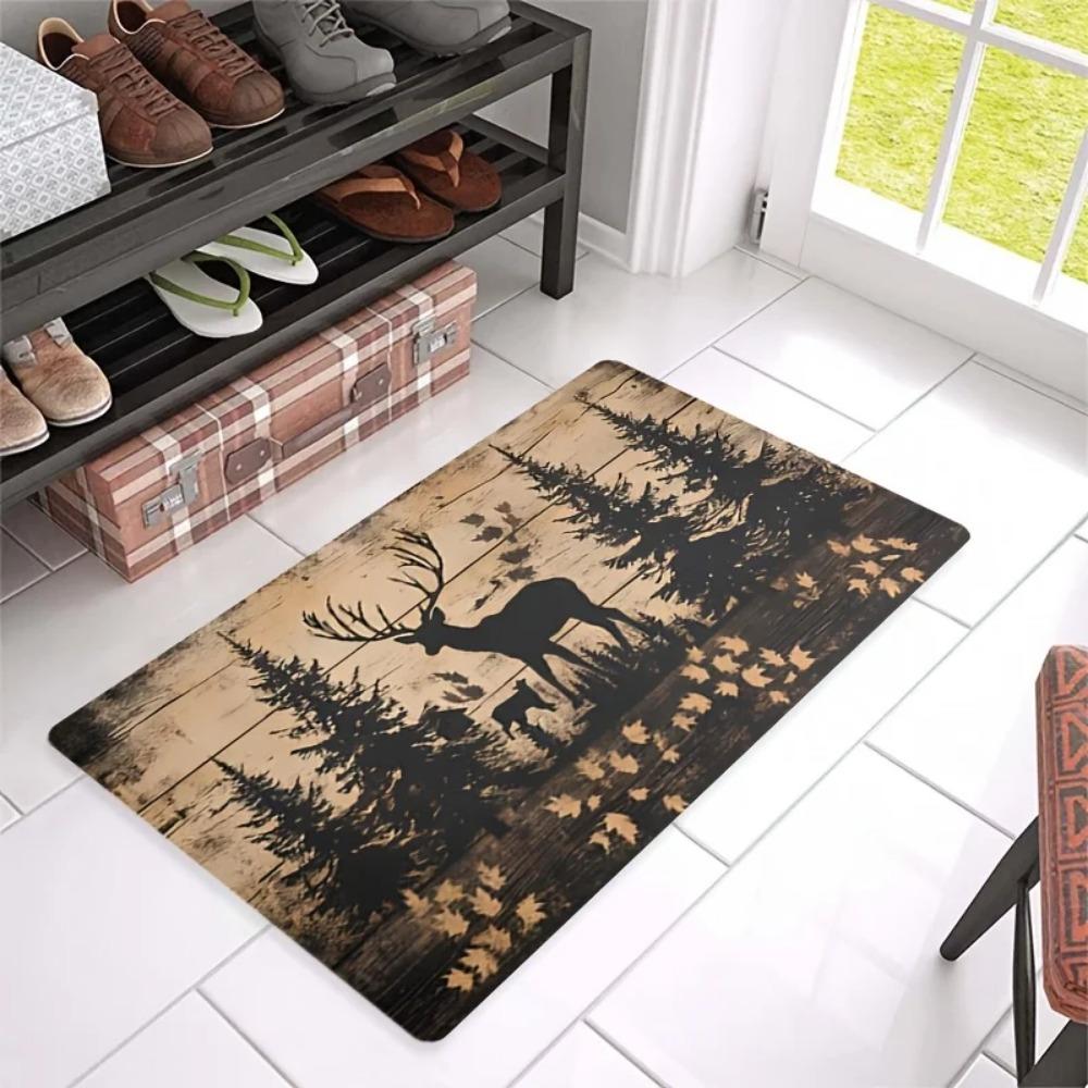 Pastoraler Wald Sikahirsch Druck Badematte Rutschfest Waschbar Küchen-Fußmatte Wohnzimmer Schlafzimmer Heimdeko Teppich 1 Stück