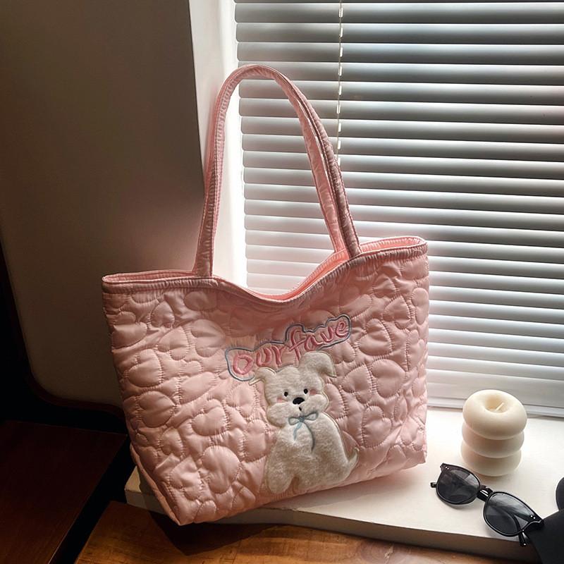 Cute Dog Tote Bag With Embroidered Heart For Daily Commuting And Street Style
