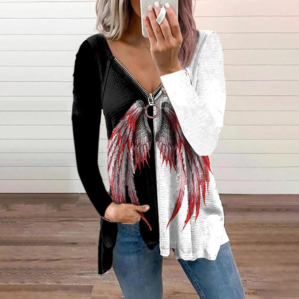 Pullover T Shirts Blouse Tops For Women Long Sleeve  Fall Clothes Casual Loose V Neck Tee Shirts