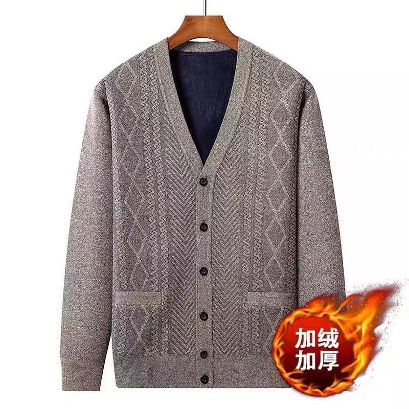 Spring Style Long-sleeved Knitted Cardigan Middle-aged Elderly Men New Velvet Casual Warm Inner Wear Sweater