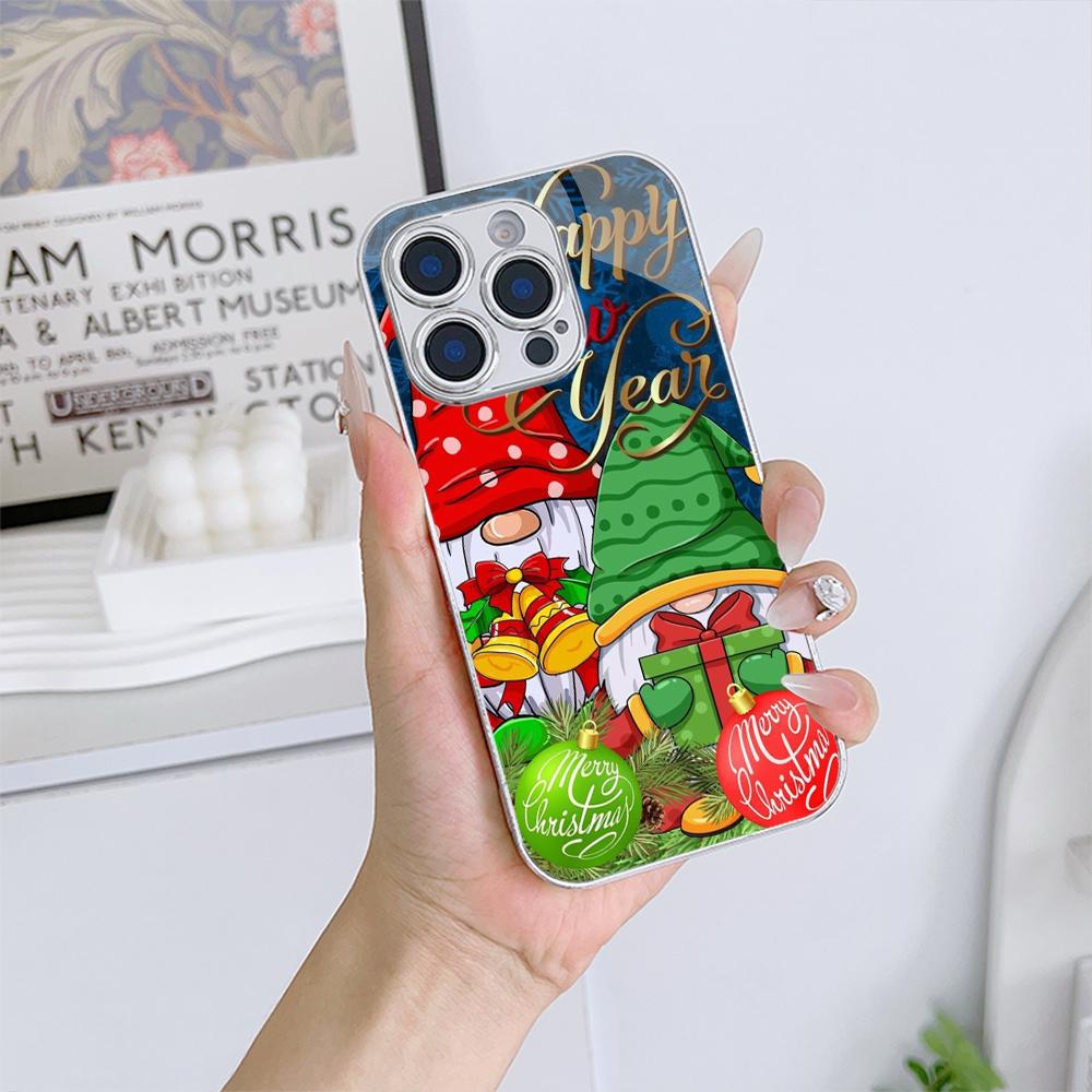 Ae119 Merry Christmas Santa Art Design Electroplated Glass Phone Cases for SamsungS25 Ultra iPhone 16 Pro Xiaomi Redmi Lens Full Protection Back Cover