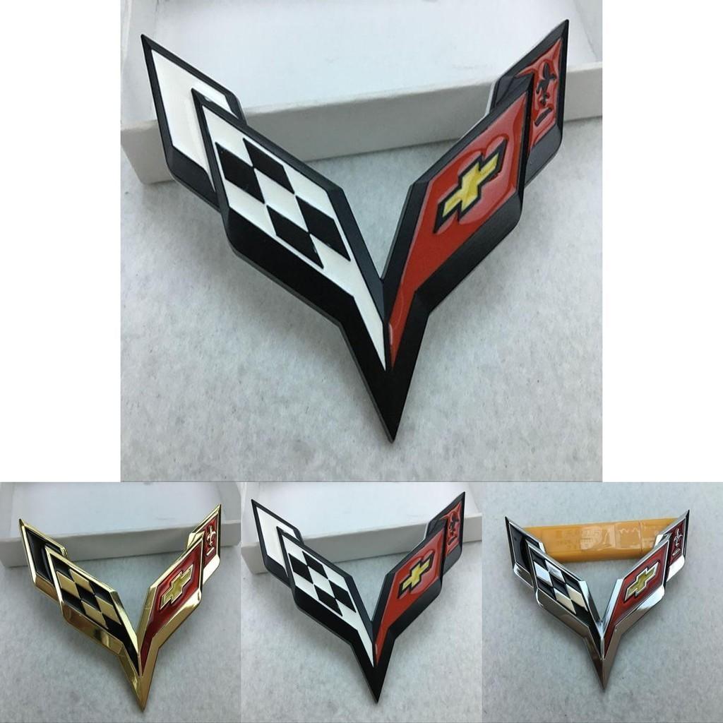Elegant Zinc Alloy Metal Crossed Flag Emblem For Corvette C7 Stingray Badge