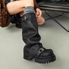 Fashion Platform Chunky Women High Boots Fad Buckle Leather Mid Heels Shoes 2025 Trend Designer Knee High Mortorcycle Winter Botas Mujer