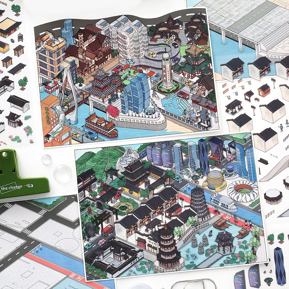 Kawaii 3D Big City Corner Scene Stickers DIY Handmade Stacking Creative Scrapbook Stickers