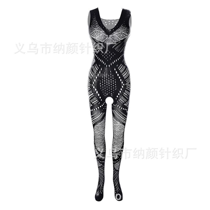 Sex Underwear Uniform Jacquard Onesie Lace-up Crotch Tights Stockings New