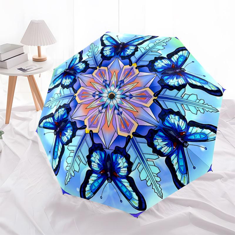 1pc Butterfly Snowflake Automatic Open/Close Umbrella, Portable Folding Umbrella, Compact Travel Umbrella For065