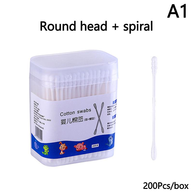 200 ks Dvojitý jednorázový vatový tampon na make-up, čištění nosu a uší, tyčinky z bavlny, nepouštějící vlákna, spirálové vatové tyčinky pro péči o uši, nástroj pro péči o dítě