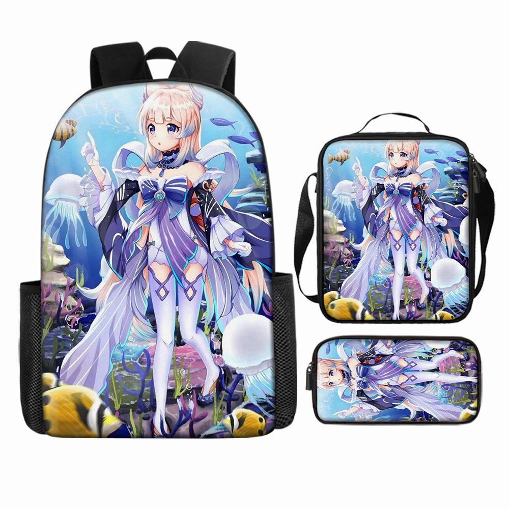 Luxury Popular Funny Novelty Genshin Impact 3D Printed 3pcs/Set Pupil School Bags Laptop Daypack Backpack Lunch Bag Pencil Case