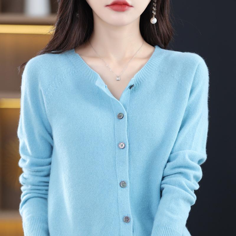 Damen S Rundhals Gestrickter Cardigan Langarm Herbst Oberbekleidung