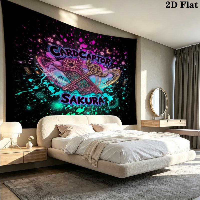 Cardcaptor Sakura Wall Tapestry Aesthetic Wall Hanging Printed Fabric Blanket Decorative Tapestries For Bedroom Living Room Home Decor