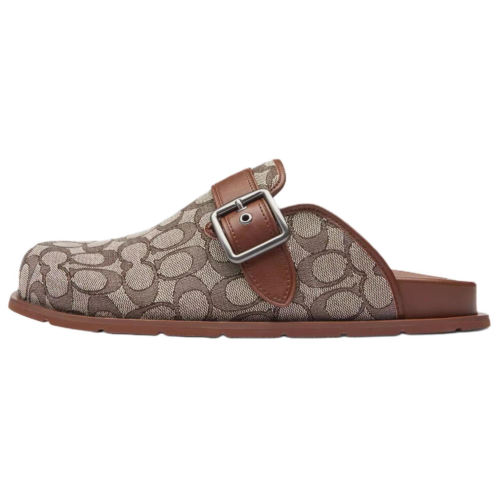 

Coach Leather Round Toe Flat Slide Sandals Men Footwear Brown CAQ92-XVU 42