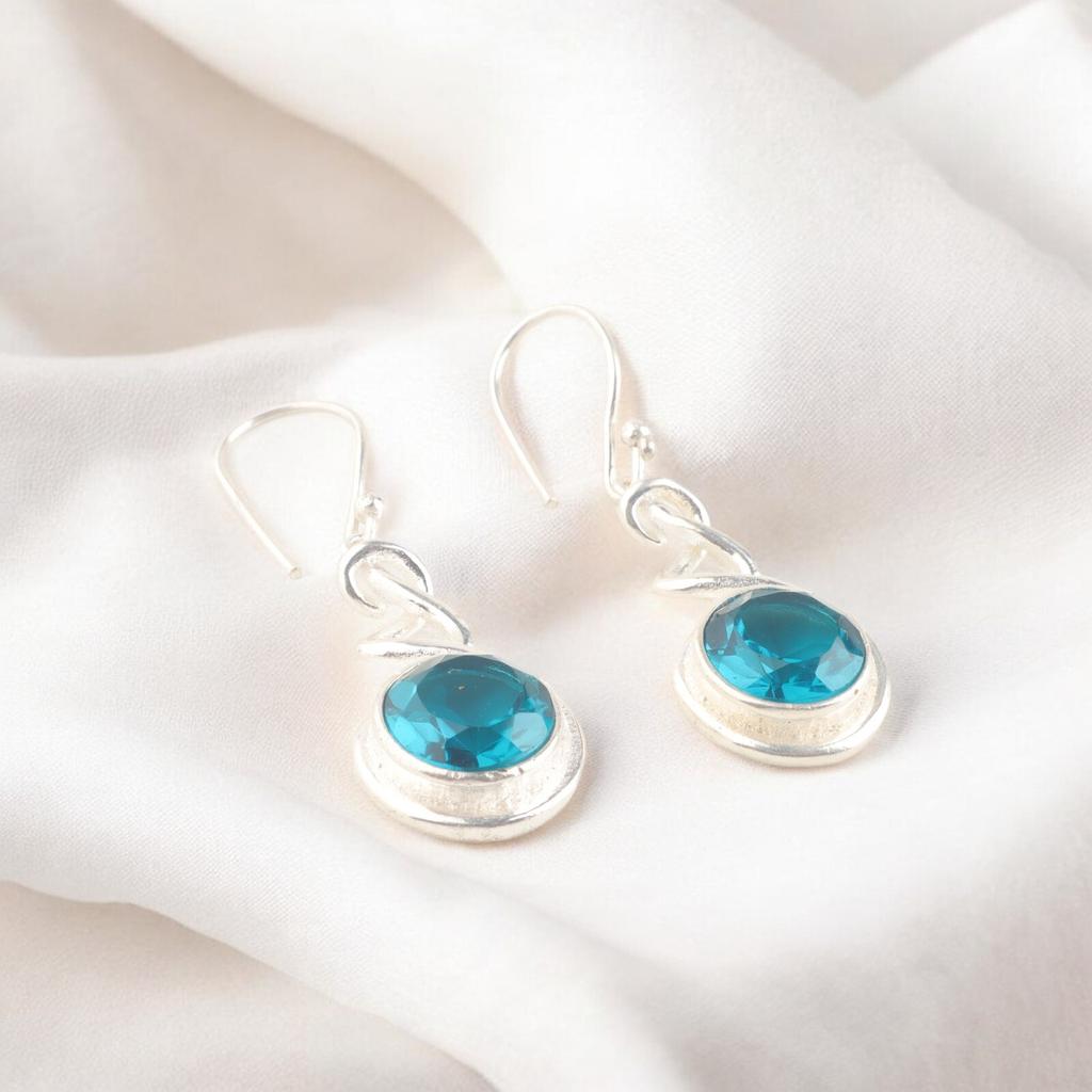 Natural Apatite 925 Sterling Silver Handcrafted Jewelry Earrings For Her 1.67" CE-14-8