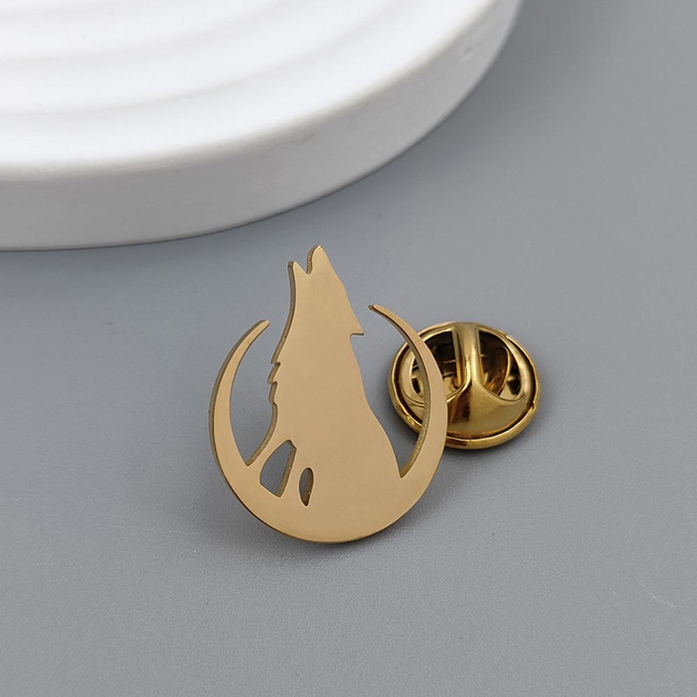 Moon Wolf Howl Gold-plated Badge, Women's Anti-exposure Buttons, Suit Lapel Pin, Collar Brooch, Formal Accessories