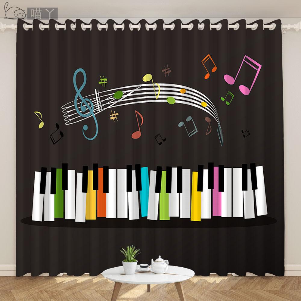 

2 шт. индивидуальные шторы современные американские скандинавские черно-белые пианино ключевые ноты музыкальная студия спальня гостиная полузатемняющие шторы 100W130H(CM)40x51in&Grommet Top