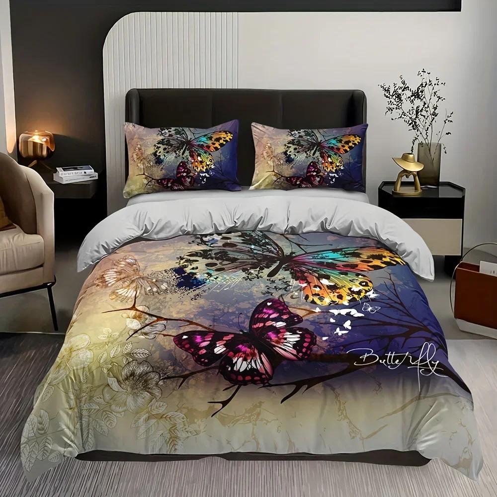 

3Pcs Soft Butterfly Print Duvet Cover Set For Comfortable Sleep - 3 Piece Bedding Set For Bedroom Or Guest Room EU Twin(135x200cm)
