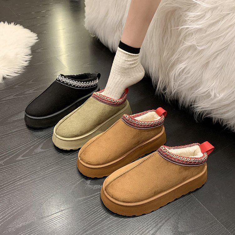 Women's Size 43 Plus Velvet Fur Warm Snow Boots - Thick Sole, Backless, Cotton Slippers
