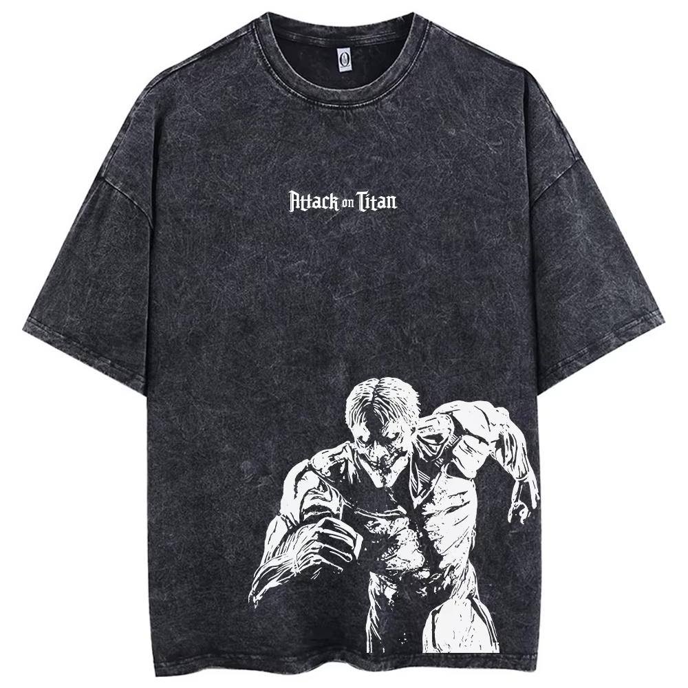 

Anime Attack on Titan Eren Jaeger Printed Tshirt Mens and Womens Washed Tshirts High Quality Vintage Cotton Top M