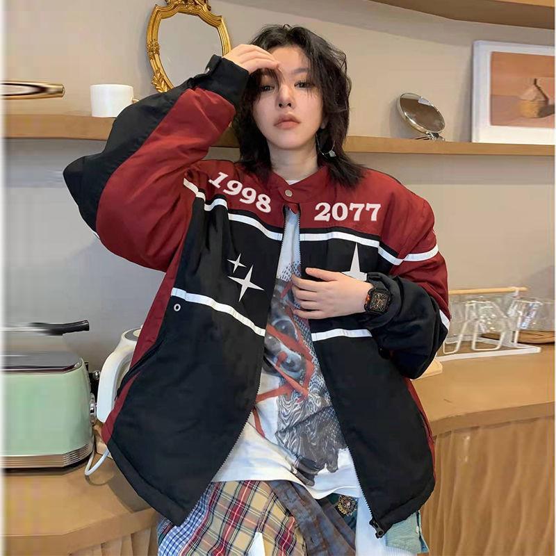 Damen Trendige Vintage Amerikanische Motorradjacke - Frühling Baseball-Stil